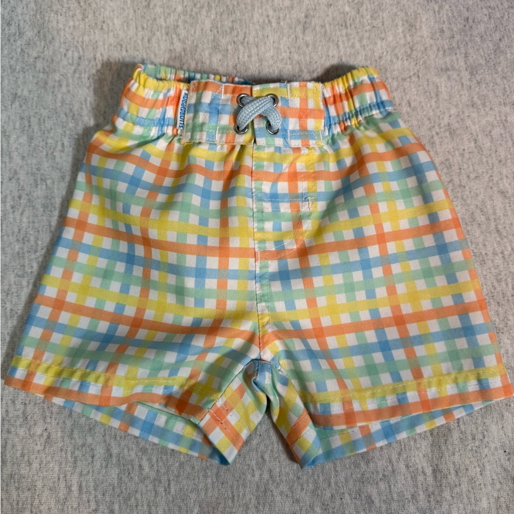 RuggedButts by RuffleButts Little Boys Pastel Plaid Swim Trunks 🌊✨